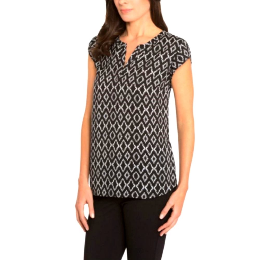 Hilary Radley Women's Lightweight Short Sleeve Blouse Top Shirt, XXL, Black